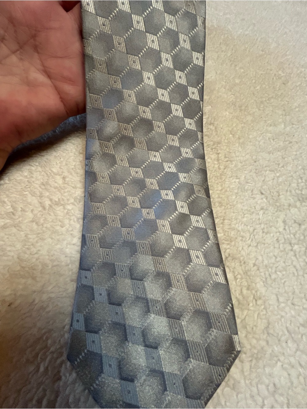 🎁3 for $30 - Silver Gray Textured Geometric Tie